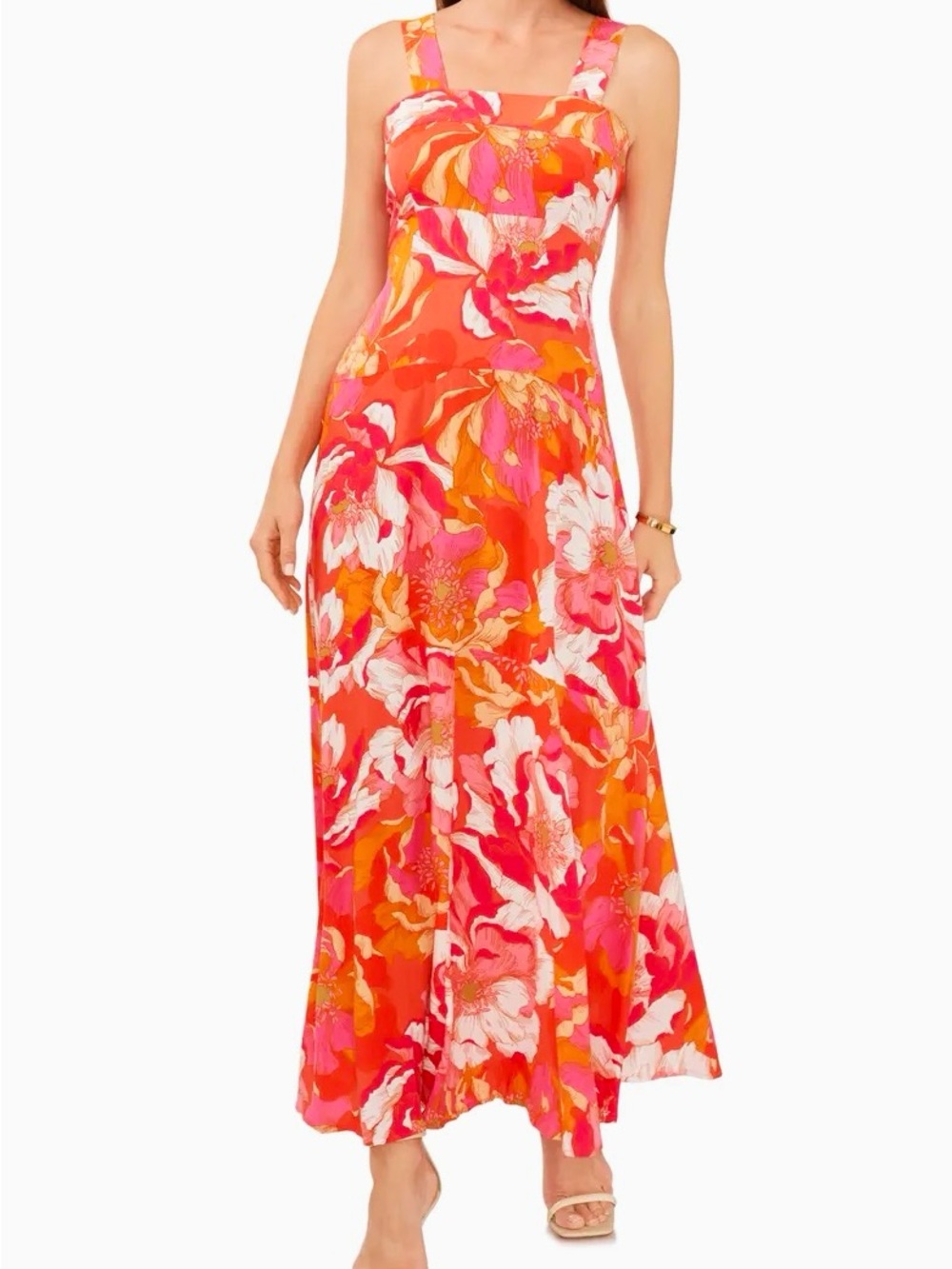 Vince Camuto Floral Square-Neck Maxi Dress - Orange Pink